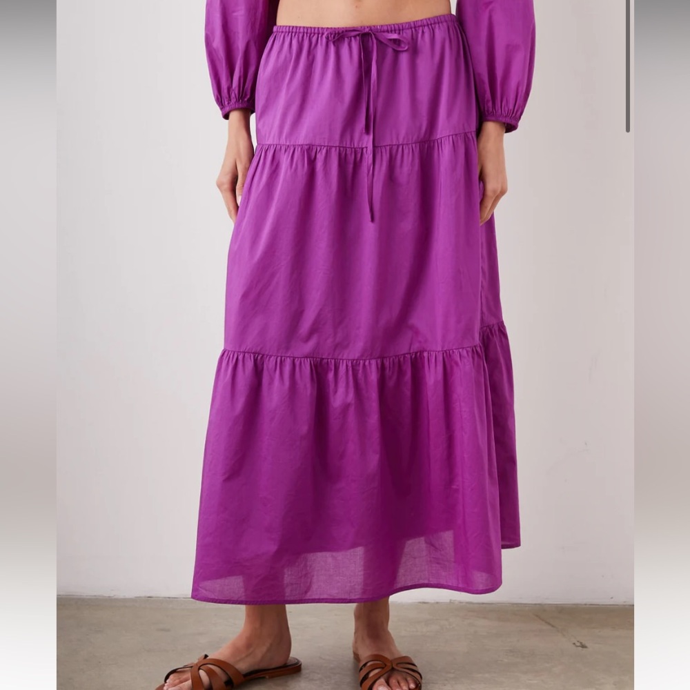 Rails Mary Berry Purple Organic Cotton Poplin Flowy Beachy Tiered Maxi Skirt S